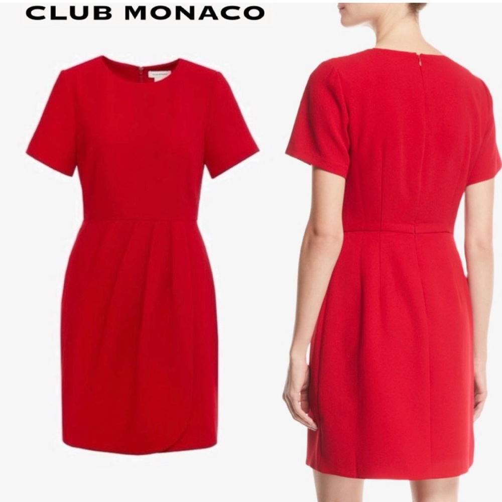 Club Monaco Short Sleeve Dress, Red, Extra Small.